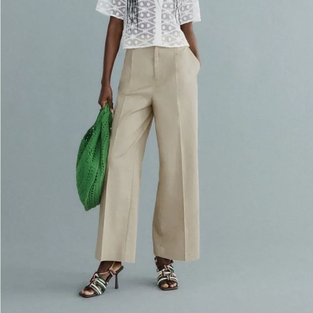 Zara Linen Blend Pants Taupe Brown